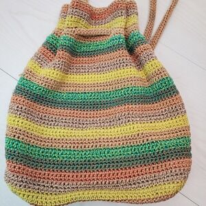 The Sak Crochet Striped Drawstring Backpack Bag